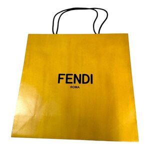 Yellow Fendi Roma Paper Shopping Bag w/ Black Handles 16.5” Authentic Gift Large